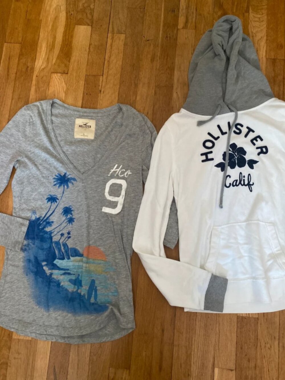 Y2K 2000s Vintage Hollister Long sleeve shirt and hoodie grey and white - Picture 6 of 10